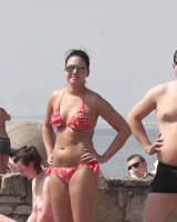 Hot candid babes in bikinis playing beach volleyball