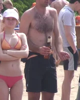 Hot candid babes in bikinis playing beach volleyball