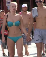Real candid girls in bikinis walking on the streets