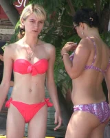 Real candid girls in bikinis walking on the streets