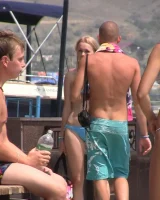 Real candid girls in bikinis walking on the streets