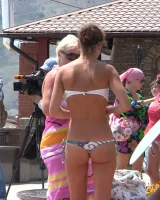 Real candid girls in bikinis walking on the streets