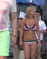 Real candid girls in bikinis walking on the streets