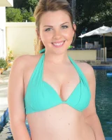 Hairy pussy bikini babe with puffy nipples