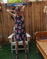 Long summer dress and pink bikini under