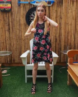 Long summer dress and pink bikini under