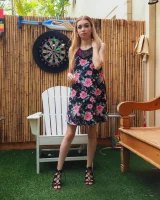 Long summer dress and pink bikini under