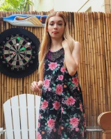 Long summer dress and pink bikini under