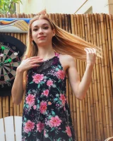 Long summer dress and pink bikini under