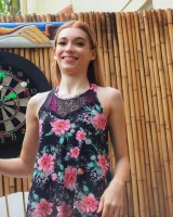 Long summer dress and pink bikini under