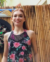 Long summer dress and pink bikini under