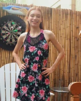 Long summer dress and pink bikini under