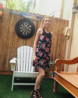 Long summer dress and pink bikini under