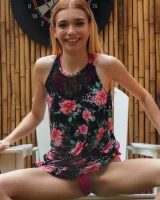 Long summer dress and pink bikini under