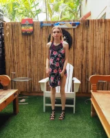 Long summer dress and pink bikini under