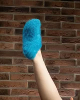 Puffy nipples blonde baby is wearing orange micro bikini