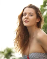 Perfect body chick is by the pool in motley bikini