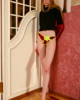 Puffy nipples teen in green bikini bottom