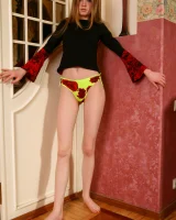 Puffy nipples teen in green bikini bottom