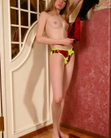 Puffy nipples teen in green bikini bottom