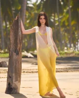 Exciting nude beach busty girl in yellow bikini