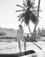 Exciting nude beach busty girl in yellow bikini