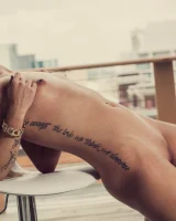 Petite puffy nipples blonde wearing colorful motley bikini