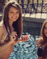 Exciting tasty girlfriends with puffy nipples are in sexy bikinis by the pool