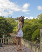 Exciting puffy nipples latin teen wearing yellow micro bikini