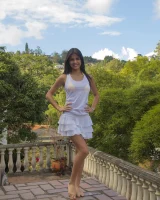 Exciting puffy nipples latin teen wearing yellow micro bikini