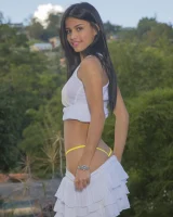 Exciting puffy nipples latin teen wearing yellow micro bikini