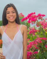 Big clit latin girl in white bikini has big clit