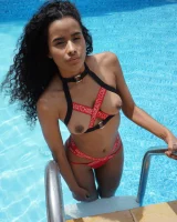 Puffy nipples latin baby in the pool in unique bikini
