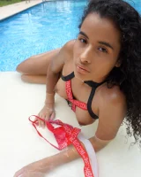 Puffy nipples latin baby in the pool in unique bikini